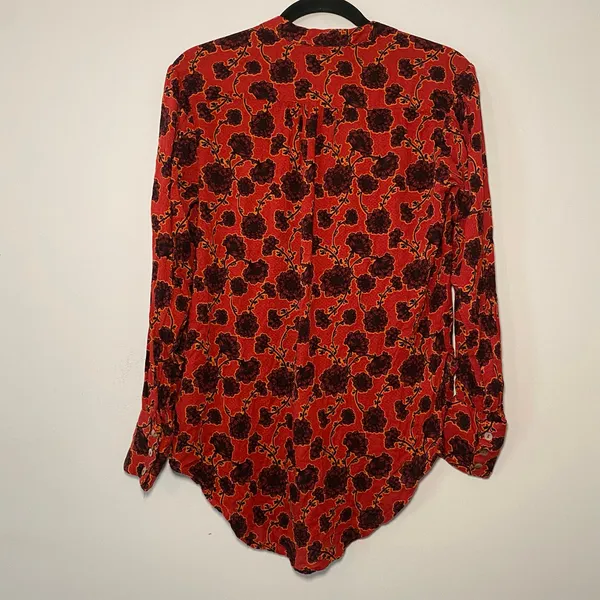 Free People Women's size XS Mia Tunic Red Floral V-neck Blouse Boho Pirate Top - Image 6