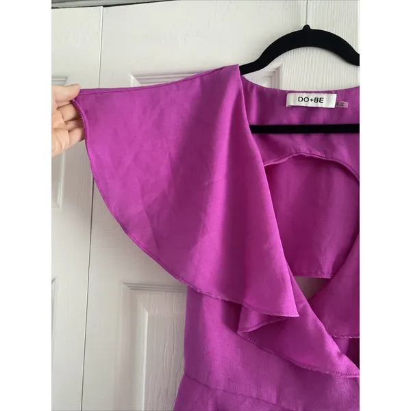DO+BE Ruffle Wrap Top Womens Size S Magenta Pink Open Back Summer Boho Linen-Mix - Image 3