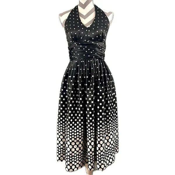 Eliza J Polka Dot Halter Dress - Size 6 NWT - Retro Fit & Flare Black White - Image 2
