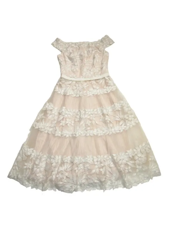 NWT TADASHI SHOJI Adriane in Ivory Petal Floral Embroidered Tea Midi Dress 12 - Image 7