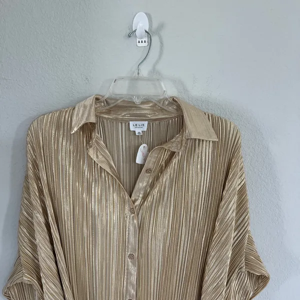 Le Lis Gold Pleated Mini Dress Size XS NWT - Image 3