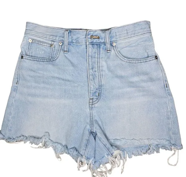 Madewell The Momjean Shorts Light Wash Denim 27 raw hem distressed button fly - Image 3