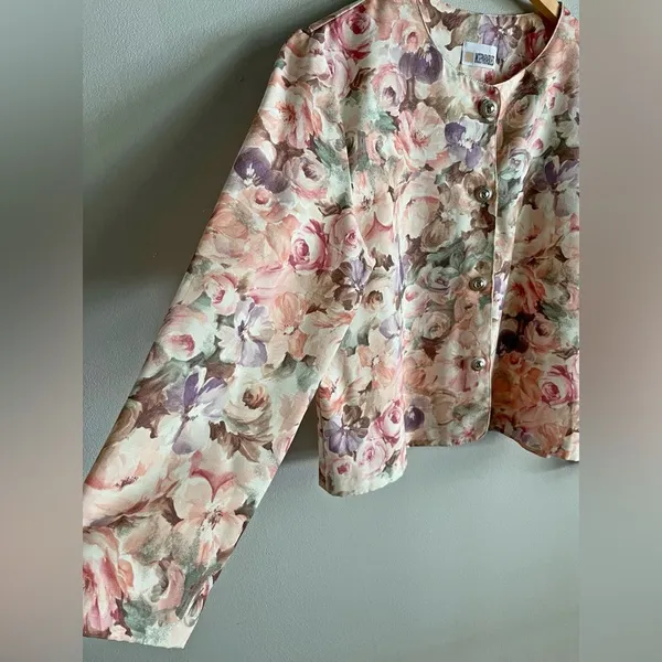 Vintage Pastel Floral Blazer Rose Garden Button Jacket Cottagecore M/L - Image 4