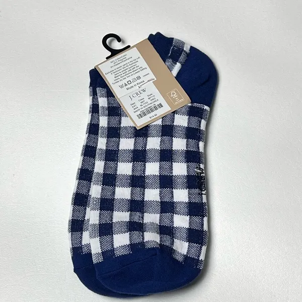 J.Crew Women's Ankle Gingham Blue and White Plaid Print Socks OS - Image 2