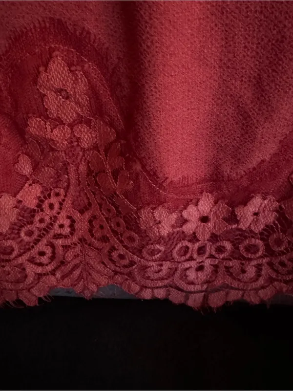 ELF Deep Burgundy Lace Flutter Sleeve Blouse Red - Image 5