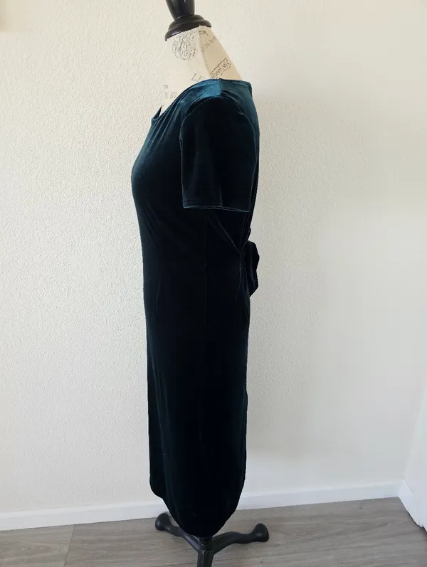 Vintage 90s Hillard & Hanson Velvet Maxi Dress Teal Green Column Gown Size 4 - Image 3