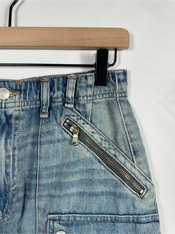 Free people Icon Wash‎ Cargo Denim Mini Skirt Zip Pocket Utility Size 27 - Image 6