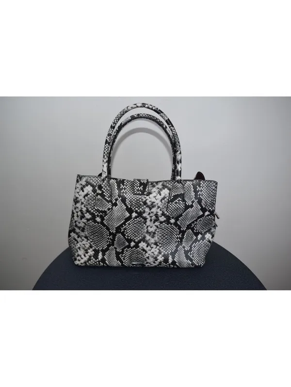 ALDO Black White Snakeskin Print Tote Bag Black Lining - Image 7
