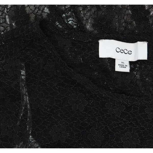 NWT Cece Womens Metallic Lace-Over Long-Sleeve Midi Dress Black XS - Image 9
