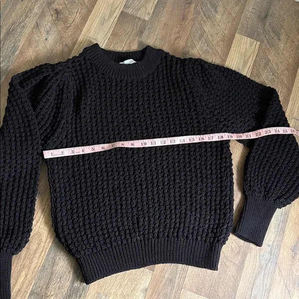 Zara textured open‎ knit chunky sweater crewneck balloon sleeves black size M - Image 12