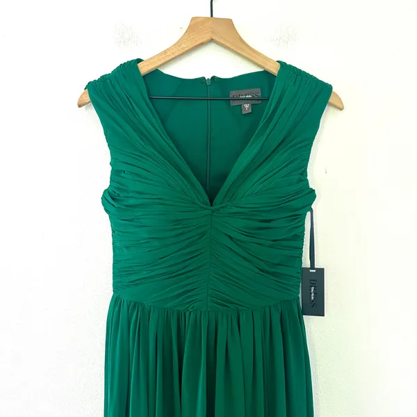 NWT Vera Wang Green Pleated Maxi Dress Gown Size 4 Regency Fairy Wedding FLAWED - Image 2
