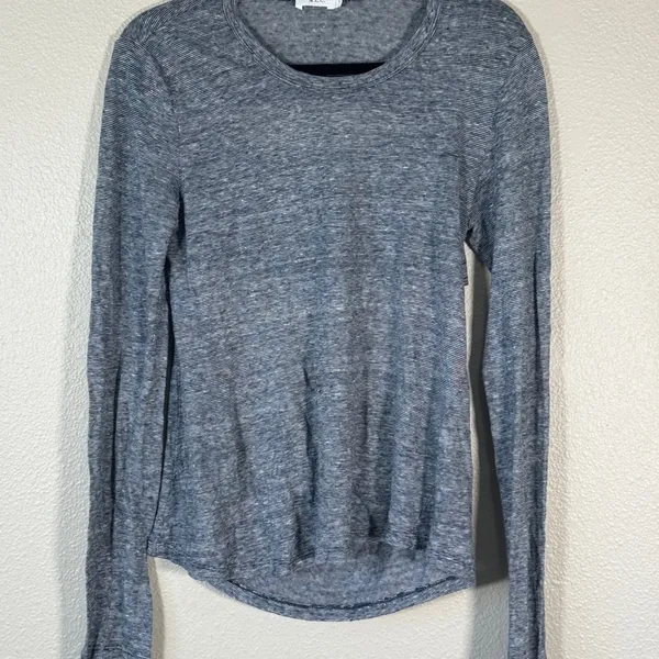ALC Blue Heathered Cut Out Back Tee Shirt Womens L Casual Luxury Classic Staple - Image 9