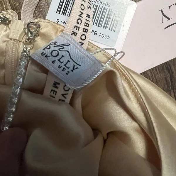 NWT Oh Polly Midnight Seduction Ruched Backless Satin Mini Dress Beige US 2 - Image 3