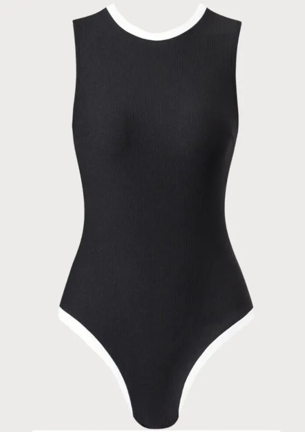 BERLOOK Contrast Round Neck Backless One-Piece Swimsuit 69 - Image 7