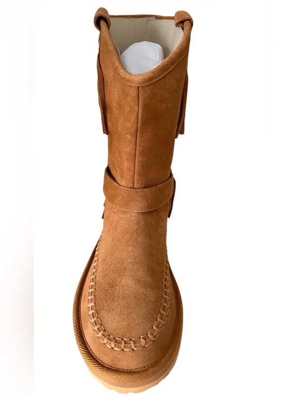 Free People Suede Faye Fringe Pull On Boots Color Honey Women’s 7.5 NWT - Image 3