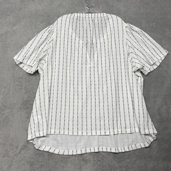 Madewell Shirt Womens 4X White Black Tie‎ Neck Short Sleeve Tunic Top NE476 - Image 5