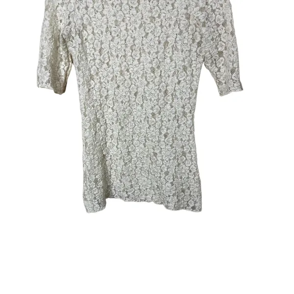 BKE Cream Lace Short Sleeve Sheer‎ Floral Pattern Top Y2K Medium - Image 2