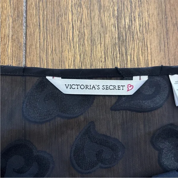 Victoria's Secret Black Sheer Nightie Slip Sexy Sz L Hearts - Image 7