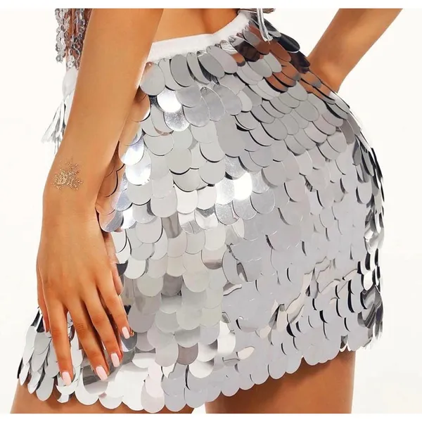 NWT Sparkly Silver Large Sequin‎ Mini Skirt - Image 2