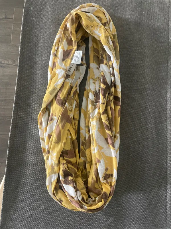 Coldwater Creek Yellow, Brown & White Floral Infinity Scarf, One Size 100% Rayon - Image 4