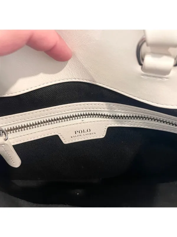 Polo Ralph Lauren X4104 White Black Leather Tote Bag Shoulder Bag Colorblock - Image 3