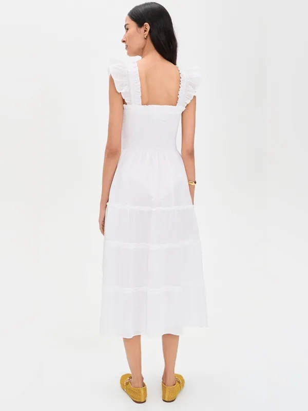 Hill House Home The Nap Dress Smocked Ruffle Straps Tiered White Small - Image 3