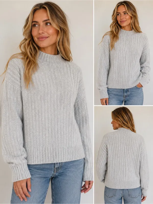 LOFT Light Gray Ribbed Turtleneck Sweater - Image 2
