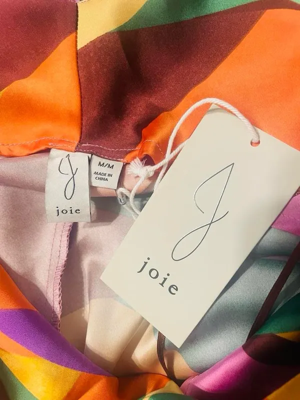 NWT Joie Bessia Satin Abstract Leaf Print V-Neck Slip Maxi Dress M - Image 5