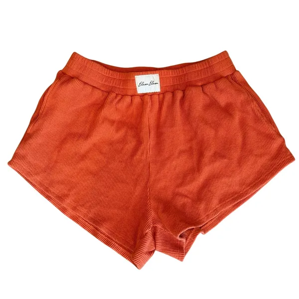 Eleven Eleven Thermal Shorts Waffle Knit Orange Elastic Waist Lounge Medium - Image 3