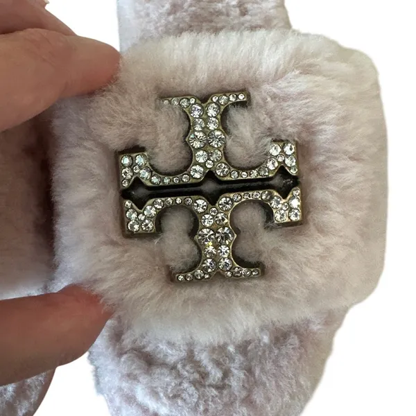 Tory Burch Everly Jeweled Shearling Slides Meadowsweet Pink Sz 8.5 - Image 11