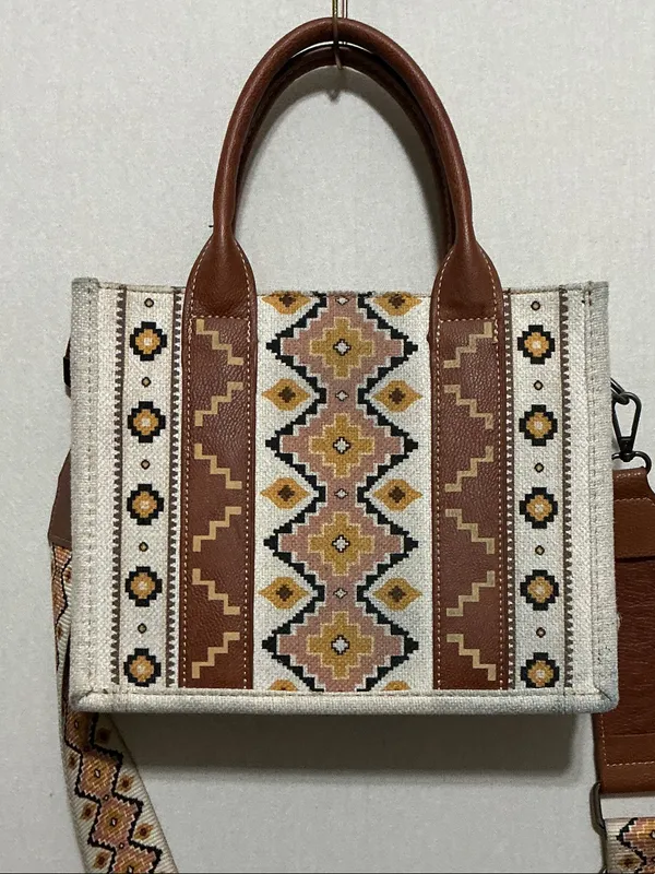 Wrangler Cream and Brown Geometric Embroidered Crossbody Bag - Image 5