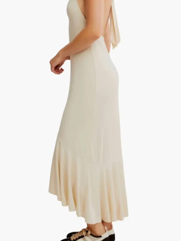 NWT Free People Alix Halter Midi Dress Large, BLEACHED SAND - Image 4