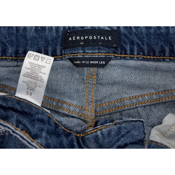 Aeropostale High Rise Wide Leg Distressed Hem Baggy Blue Jeans Size 0 - Image 4