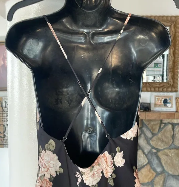 Abercrombie & Fitch black satin floral cowl neck satin slip dress size S - Image 5