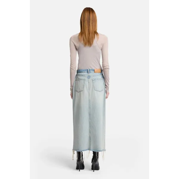 7 For All Mankind‎ Distressed Asymmetrical Denim Maxi Skirt Size 27 - Image 7