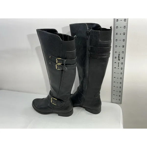 Womans Naturilizer Jessie Riding Boots 6 M Black Strappy Full Zip - Image 4