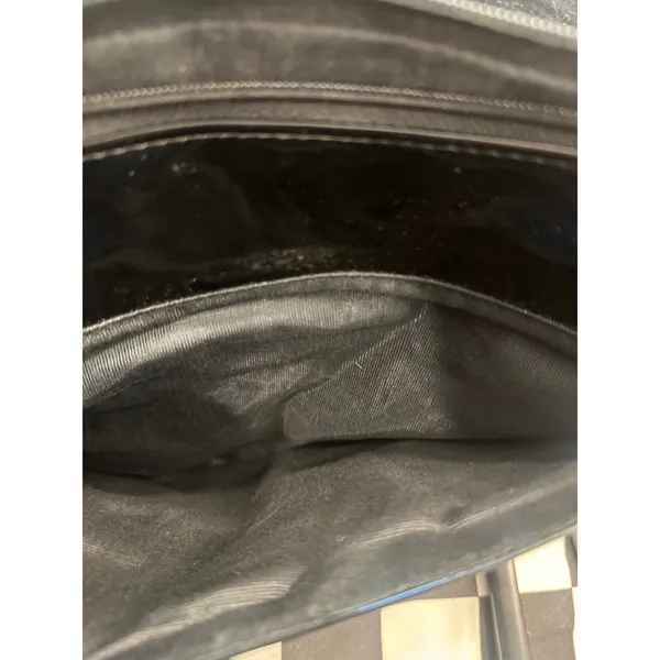 Vintage Black Patent Leather Shoulder Bag Purse Flap Gold Buckle Genesis - Image 7