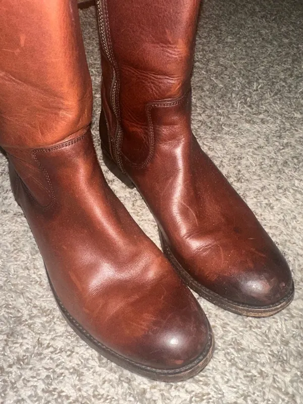 FRYE Molly Button Tall Brown Leather Riding Boots - Image 7