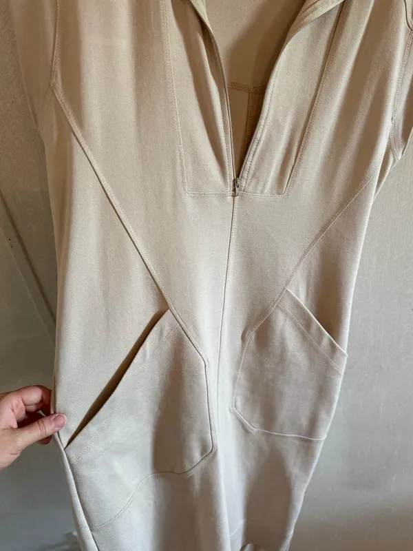 Brigitte Brianna SexyModest Beige Quarter Zip Pocket Dress Size Small - Image 2