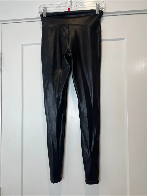 SPANX Black Faux Leather Jeggings size medium. - Image 4