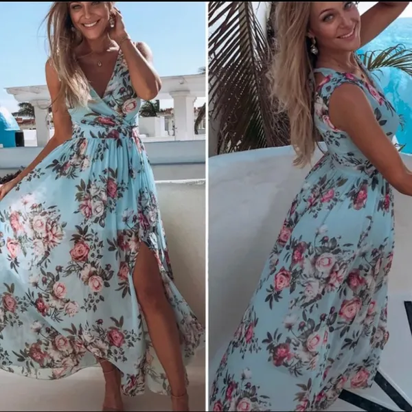 Boho Floral Dress Blue Size M - Image 2