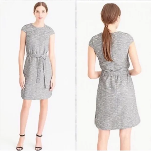 J.Crew Tweed Belted Short Sleeve Knee Length Dress 4‎ Gray Workwear Capsule - Image 8