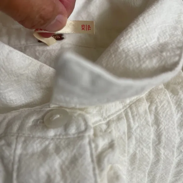 Free People cherry White Cotton Victorian Mini Dress Pleated Bib Pockets XS - Image 5