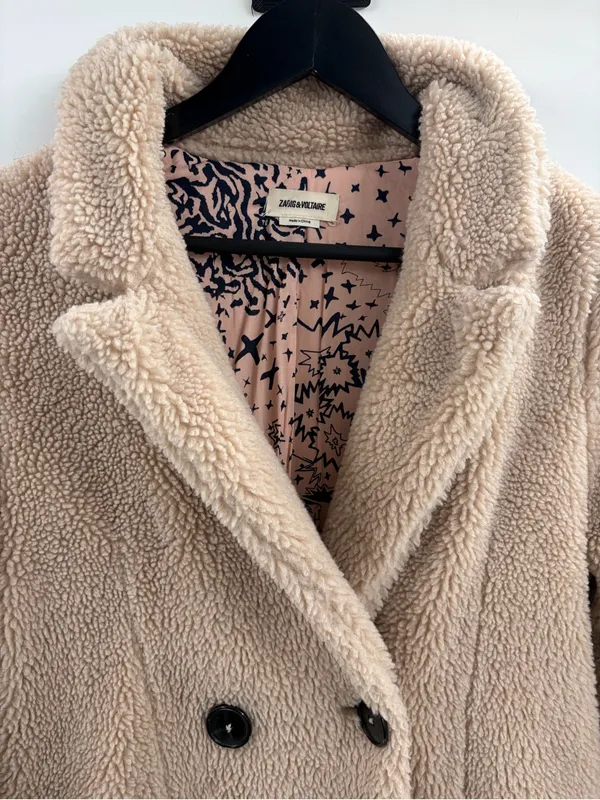 ZADIG & VOLTAIRE Teddy Mint Coat Cream Sherpa Shearling Long Beige size xs - Image 7