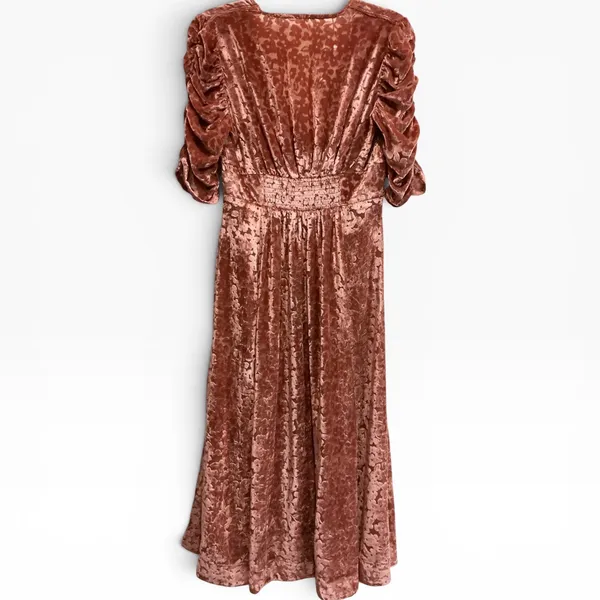 Free People Crushed Velvet Floral Midi Dress Open Front Burnout Puff Sleeve‎ S - Image 2