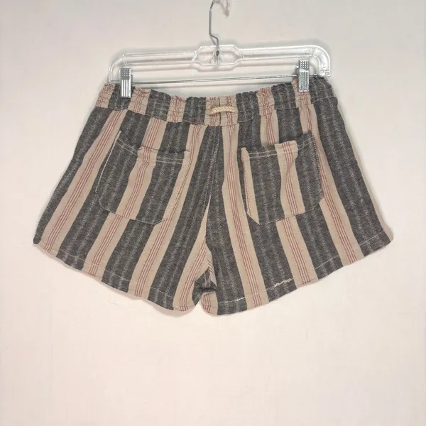 Striped Linen Blend‎ Shorts Juniors XL Grey Cream Red Coastal Beach Boho Casual - Image 2