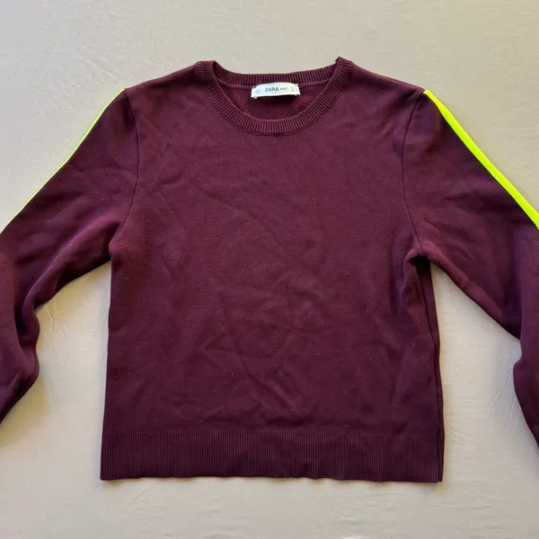 Zara Knit Sweater With Neon Stripe Sleeve Detail - Image 4