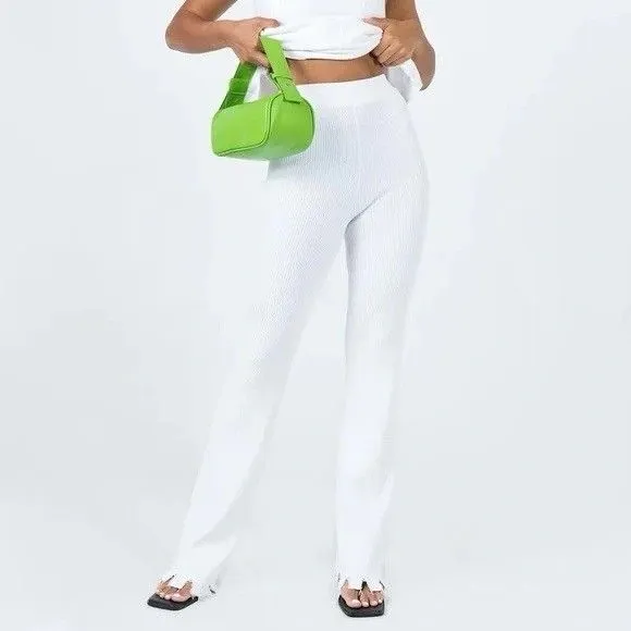 Lioness Anderson‎ Pants Size 4 White Ribbed Chewed Hem Elastic Waist - Image 11