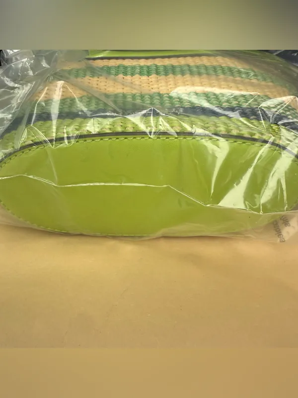 Y2k Michael Kors Green Striped Woven Tote Bag NWT - Image 4