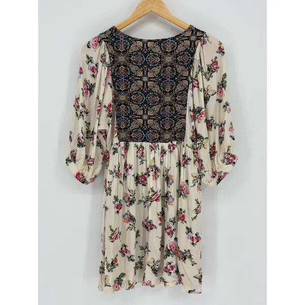 Umgee Floral Paisley Boho Tunic Dress‎ Womens Small Ivory Floral Paisley Peasant - Image 5